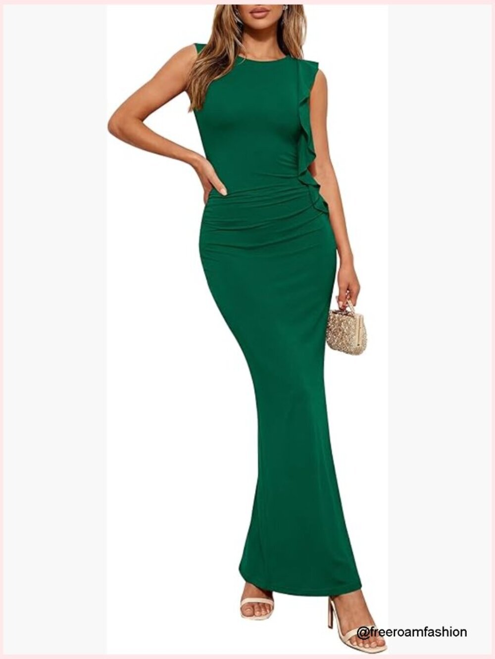 Sleeveless Ruffle Maxi Dress Formal Wedding Guest Cocktail Bodycon Split